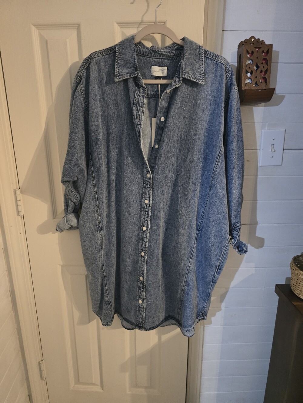Blue Denim Shirt Dress. Casual Button-Up